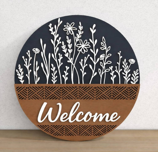Ξύλινο Welcome εισόδου 50cm διάμετρο